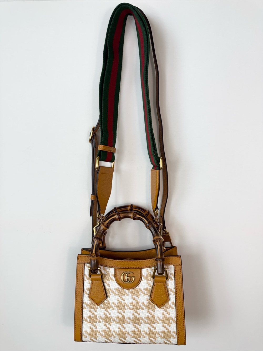 Gucci Diana Rafia Houndstooth Mini Bag